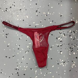 Victoria's Secret Red Mesh Thong with Rhinestone Heart